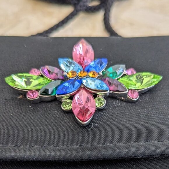 Evening Bag, Small Black Bag with Multi Colored Rhinestones - Picture 2 of 7